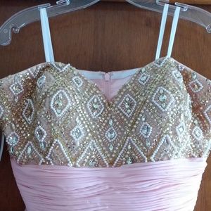 Kasey J pale pink chiffon beaded gown